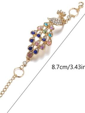 Anthropologie Multicolor Crystal Peacock Feather Gold Bracelet